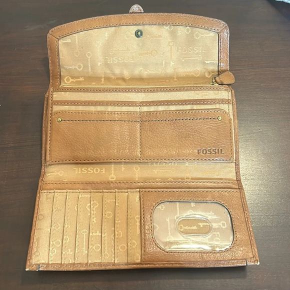 Fossil Vintage Leather Clutch Tan Billfold Card Wallet - Picture 11 of 16